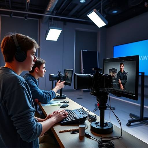 Étudiants en Montage travaillant sur une station de montage vidéo