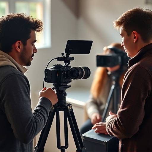 Étudiants en Production de Documentaires filmant une interview