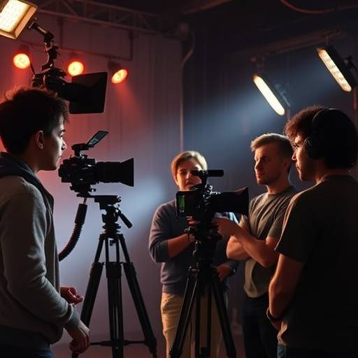 Étudiants travaillant sur un plateau de tournage