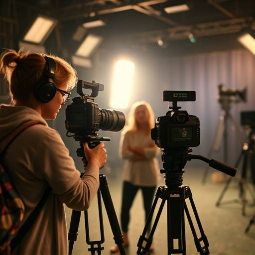 Étudiants travaillant sur un plateau de tournage lors d'un programme de l'école
